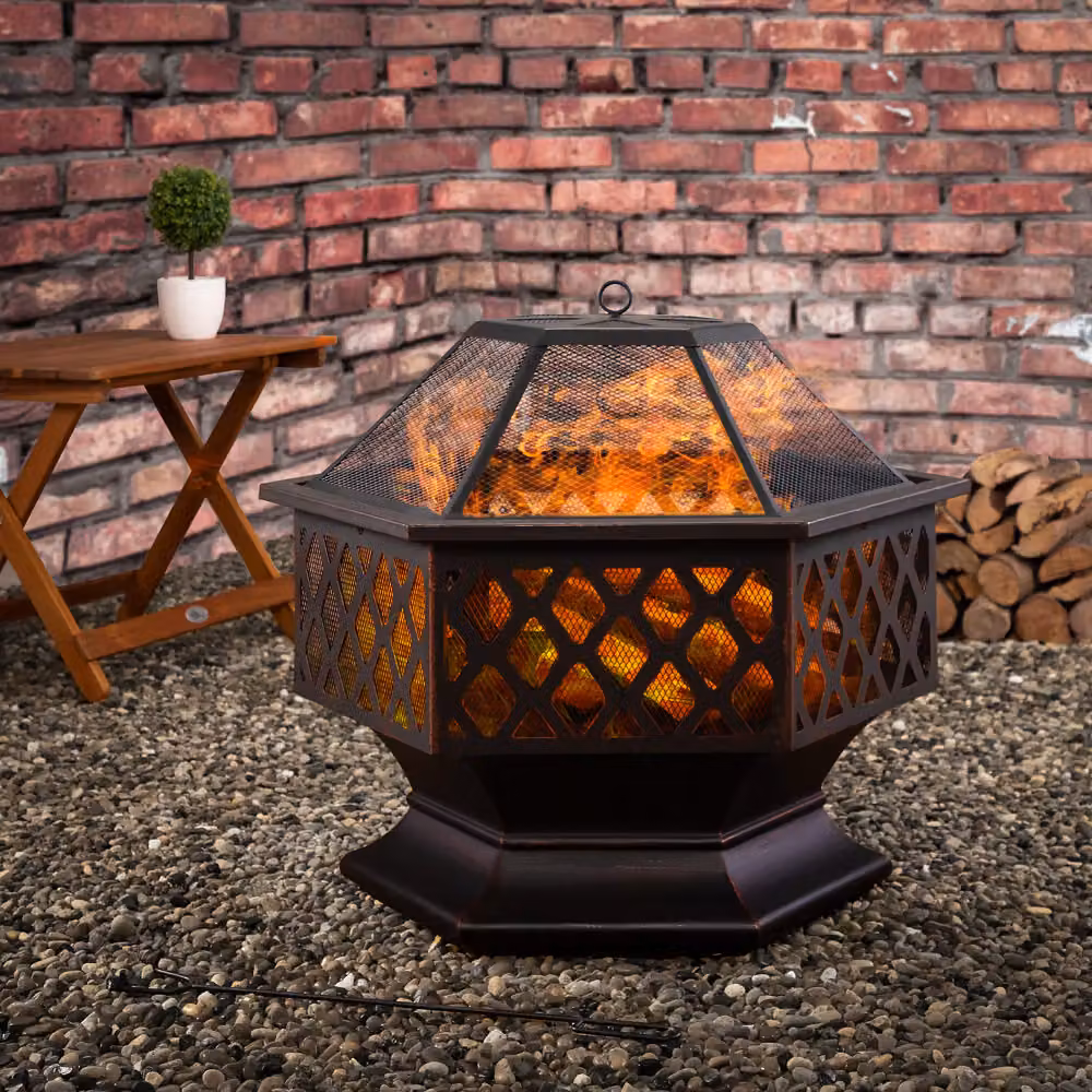 Braciere esagonale Gardebruk con cestello per legna in acciaio nero L: 70 cm, P: 60,5 cm – 2