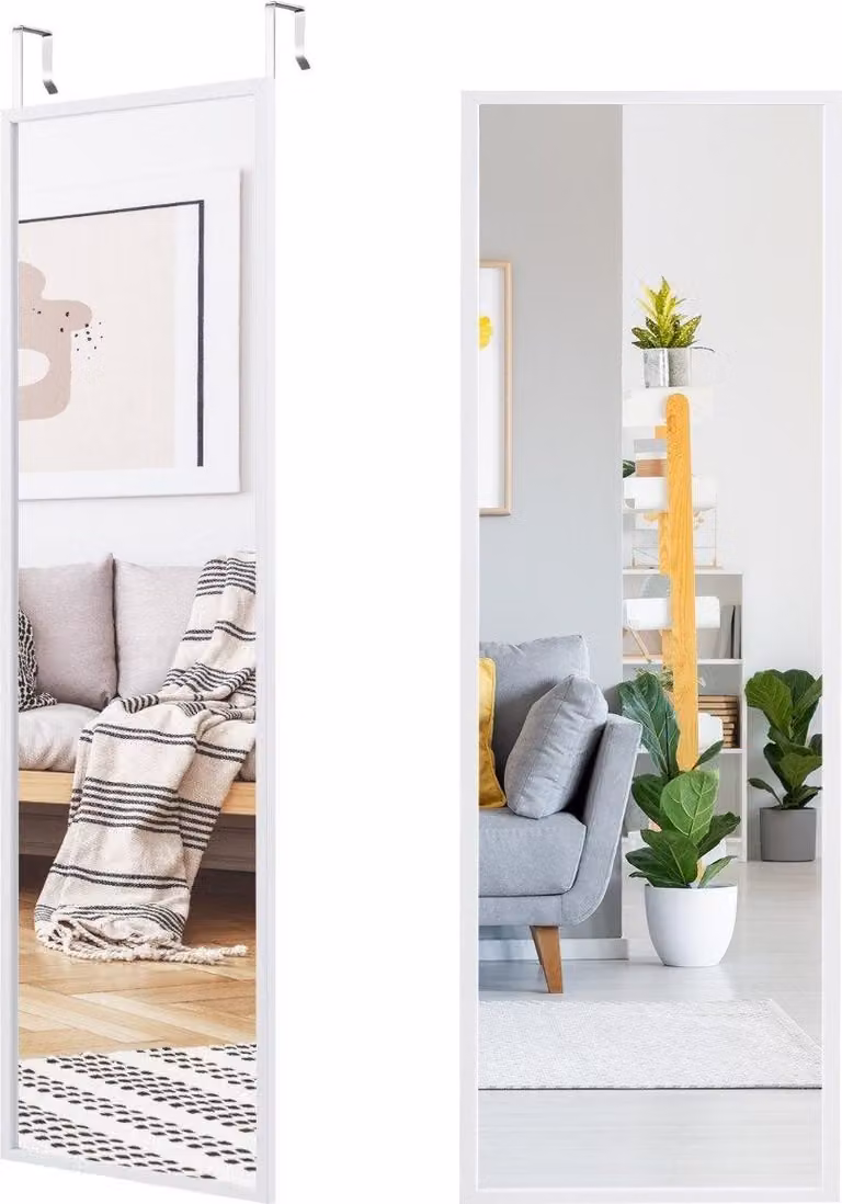 Specchio a figura intera Specchio da parete Specchio per anta Specchio a figura intera Specchio da appendere 36,5 x 1,5 x 107 cm Bianco