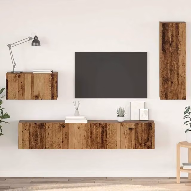 Mobile TV da parete moderno vidaXL in legno marrone, set di 4 pezzi