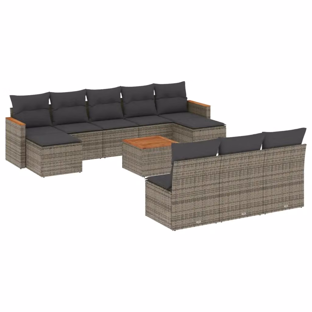 vidaXL Set Divani da Giardino 11 pz a Forma a U in Polyrattan Grigio con Cuscini e Tavolino – 2