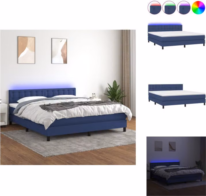vidaXL Letto a molle con materasso e tessuto LED blu 180x200 cm - Letti e strutture letto