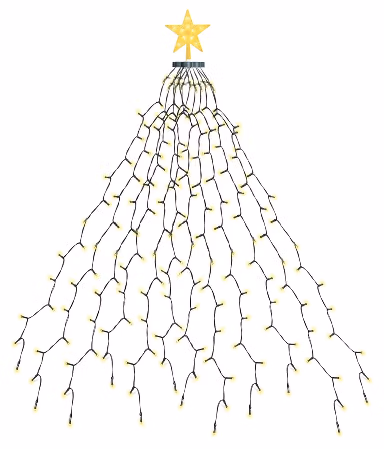 Catena luminosa a LED, lunghezza 1,5 metri, 200 LED bianco caldo, 8 modalità, resistente alle intemperie