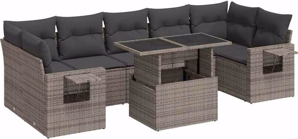 Set Divano da Giardino 8 pz con Cuscini Grigio in Polyrattan