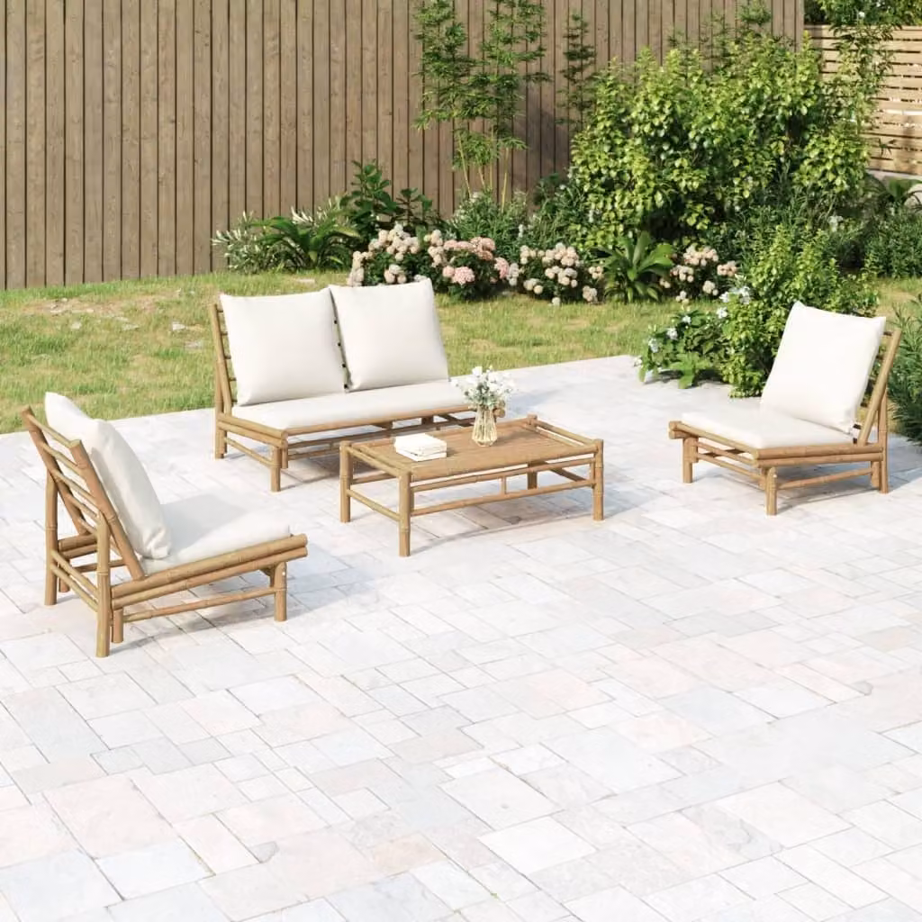 Maison Exclusive - Set da giardino da 4 pezzi con cuscini color bianco crema in bambù