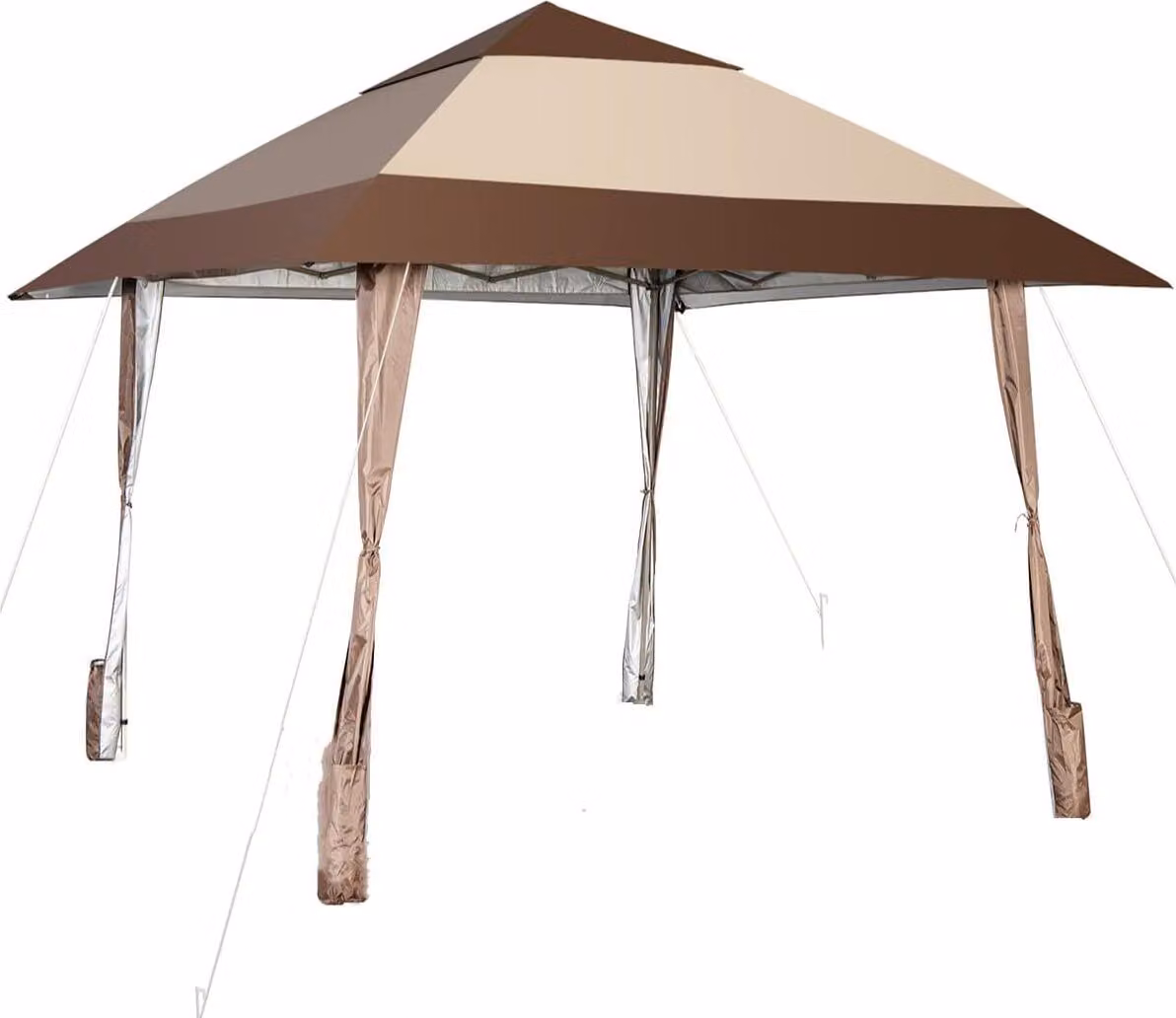 Gazebo pop-up 4x4 m, gazebo pieghevole portatile con 8 picchetti, 4 corde, 1 borsa per il trasporto e 4 tasche laterali, gazebo per feste regolabile in altezza con protezione UV e fori di ventilazione, marrone