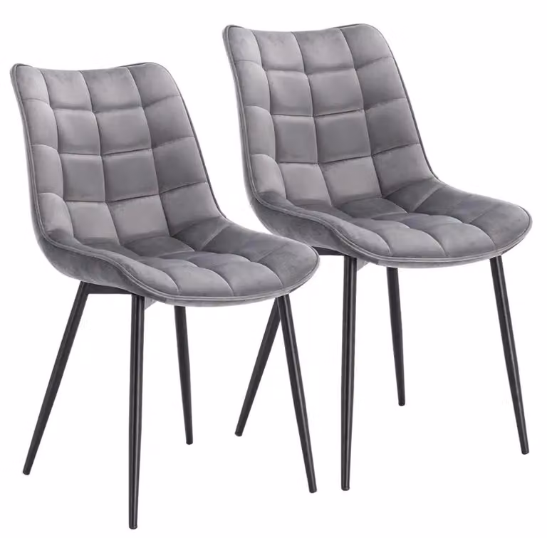 Sedie da pranzo - Set di 2 sedie da pranzo - Seduta imbottita - Rivestimento in velluto - Gambe in metallo - Seduta 46 x 40,5 cm - Grigio chiaro