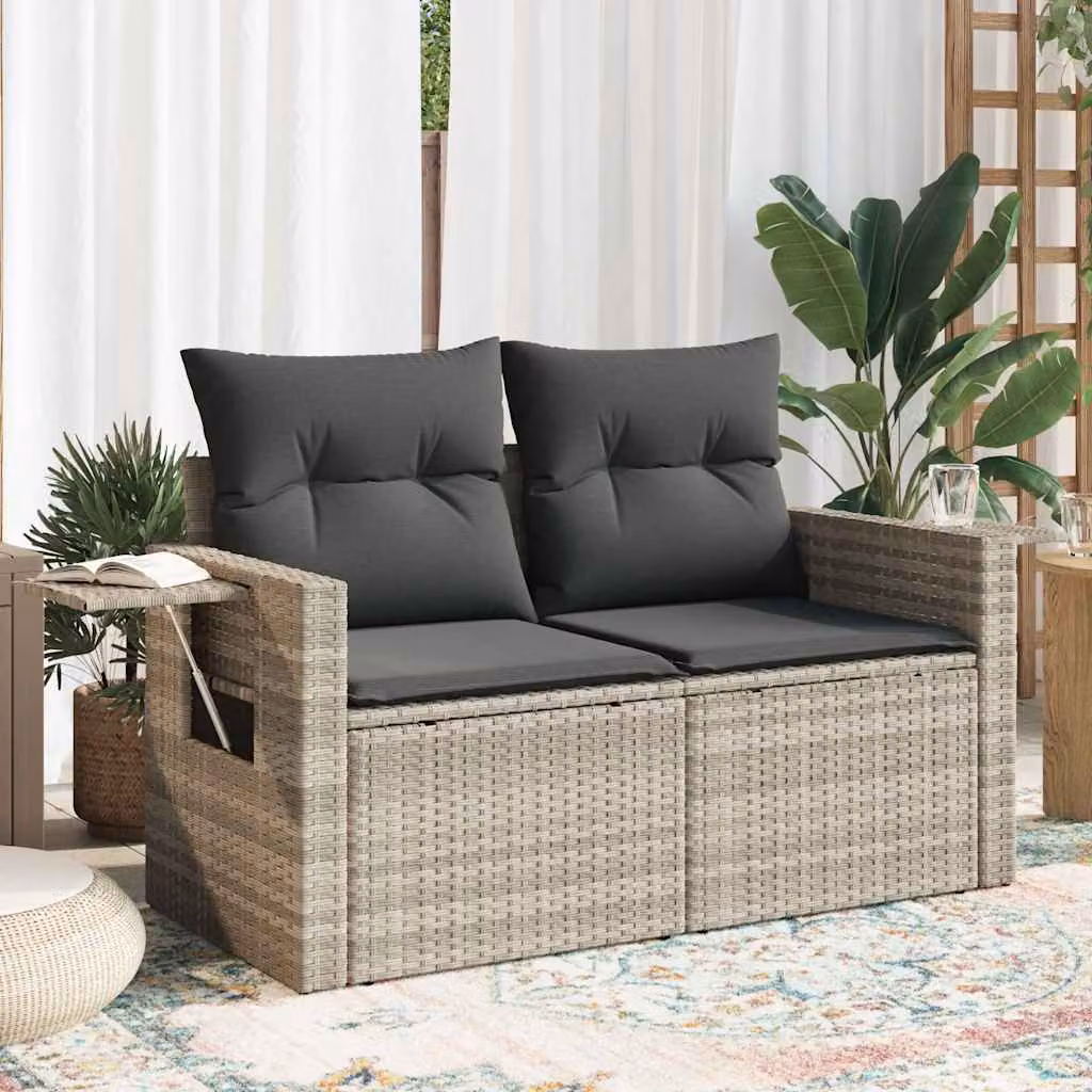 vidaXL Divano da giardino a 2 posti in polyrattan grigio con cuscini inclusi