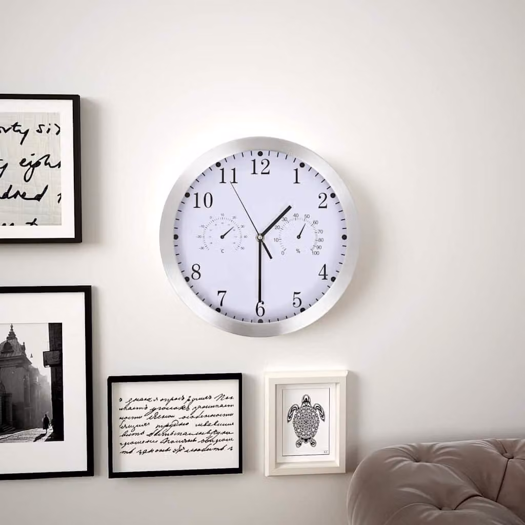 Orologio da parete analogico al quarzo con igrometro e termometro vidaXL, Bianco, Diametro: 30 cm