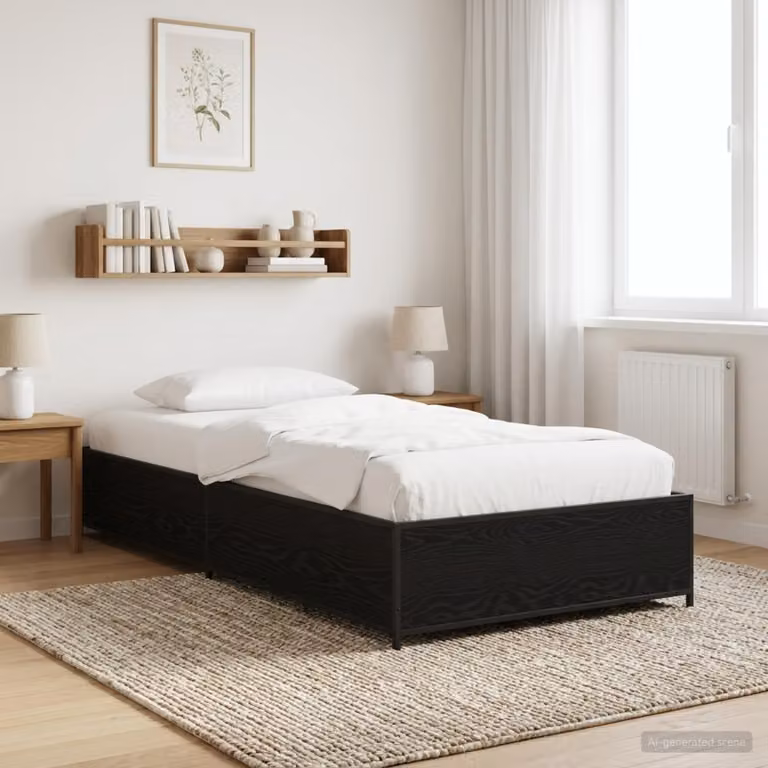 Struttura del letto moderna vidaXL in rovere e nero con doghe fisse L 200 x L 80 x H 83 cm