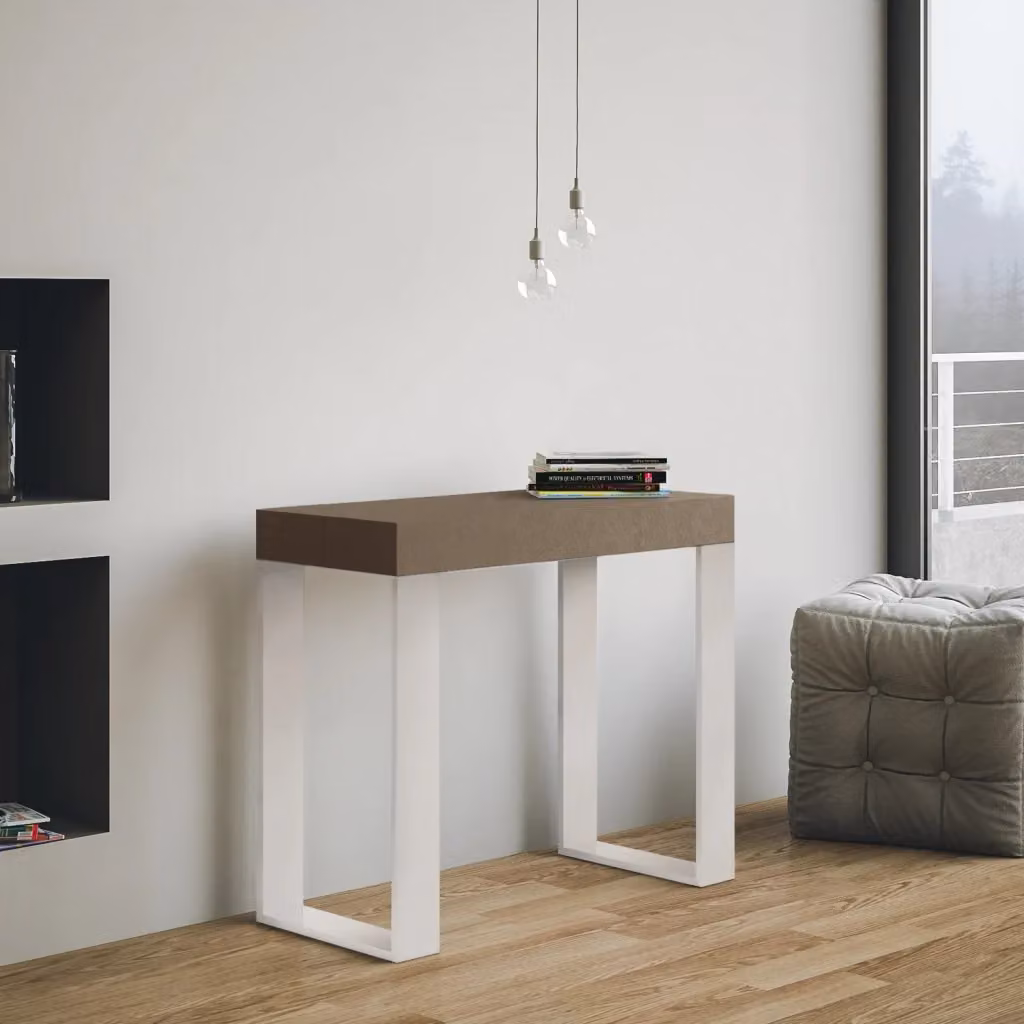 Consolle allungabile Tekno color tortora con telaio bianco L/P/H: 90 x 40/300 x 77 cm – 2