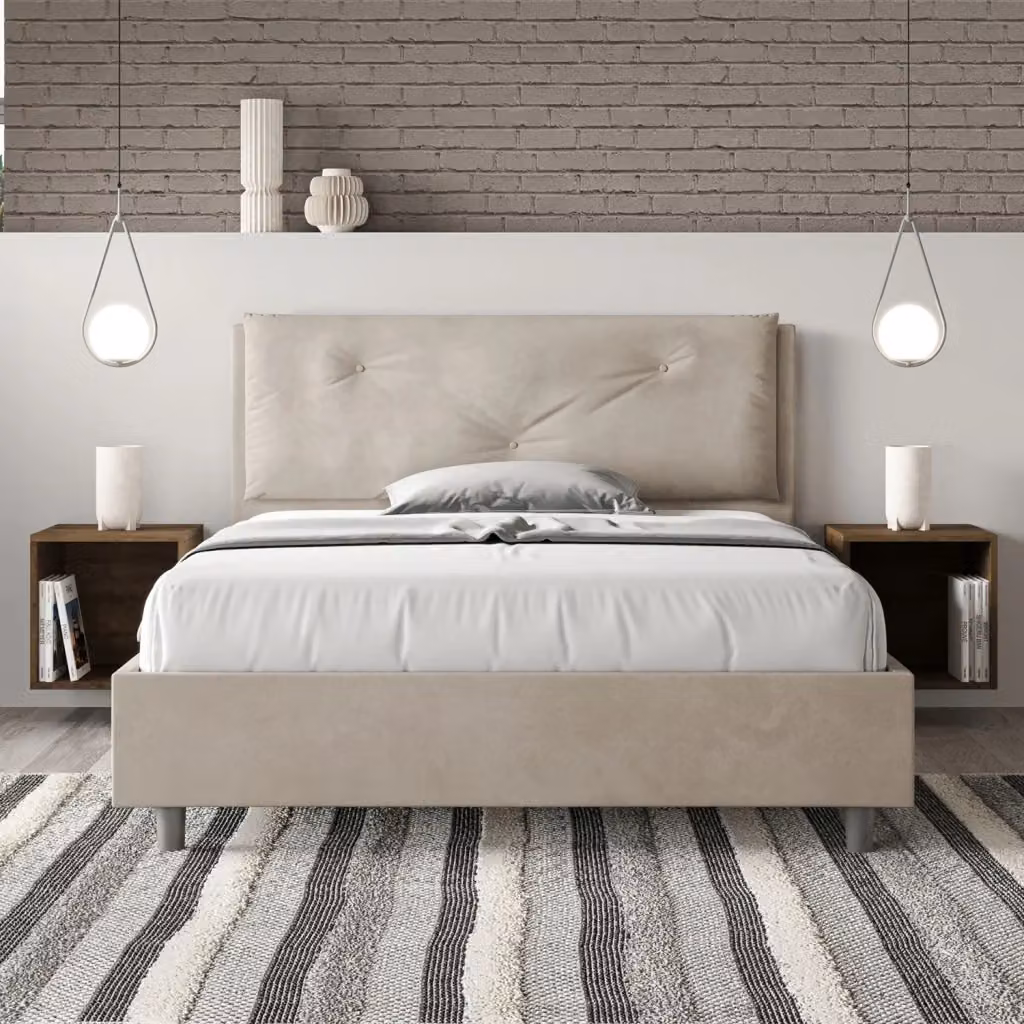 Letto Matrimoniale Francese Appia Large con Contenitore e Rete, Imbottito in Microfibra, Colore Sabbia, L/P/H: 140 x 200 x 110 cm – 2