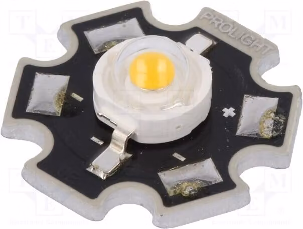 1 diodi ad alta potenza, 130°, bianco caldo, 350mA, tipo STAR, potenza massima: 1W, flusso luminoso: 110÷120 lm, PM2E-1LVS-R7, LED
