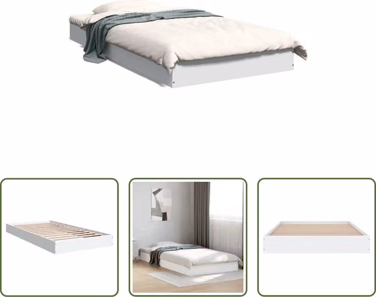 The Living Store Struttura letto bianca 90x190 cm in materiale ligneo