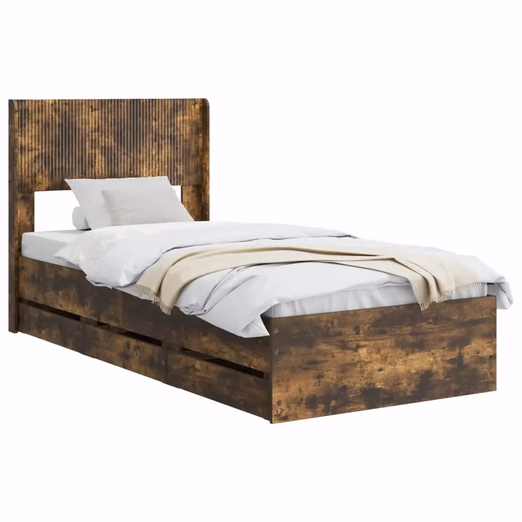 Letto moderno con contenitore e cassetti vidaXL in legno Rovere Fumo L: 140 cm, P: 193 cm, H: 82 cm – 2