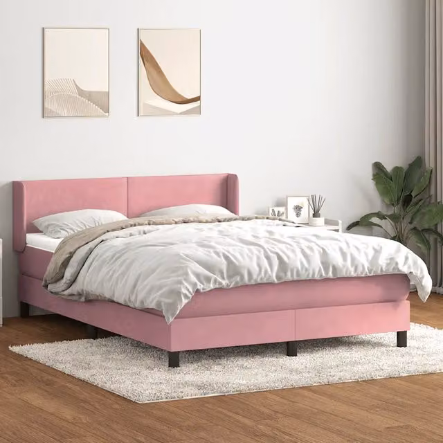 Letto con Giroletto a Molle e Materasso Ibrido vidaXL in Velluto Rosa e Bianco L/P/H: 147 x 213 x 88 cm – 1