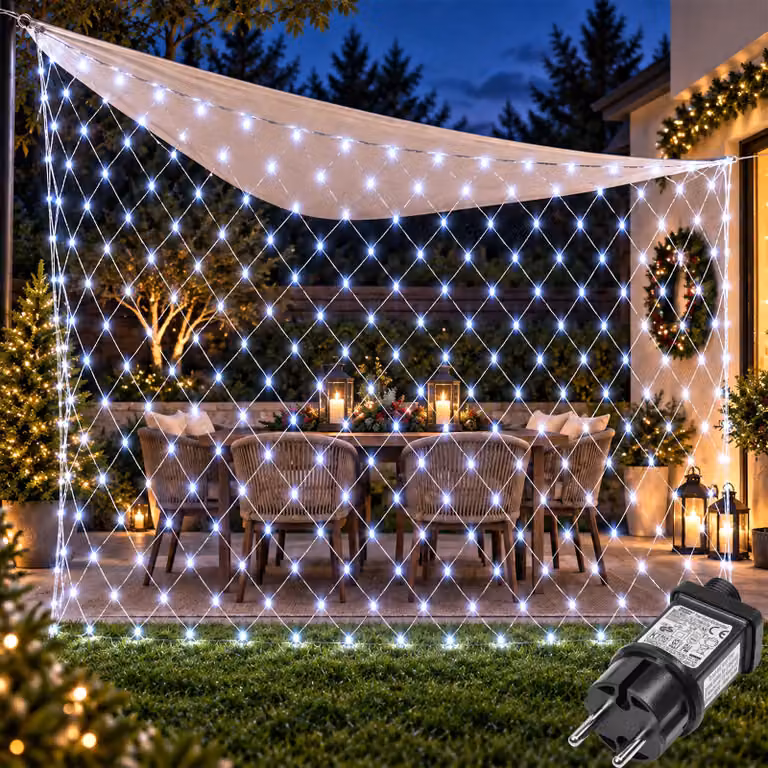 2X2m 144 LED luci fiabesche rete luce bianca 8 modalità funzione memoria spina per cespugli giardino albero di Natale festa Natale illuminazione decorazione