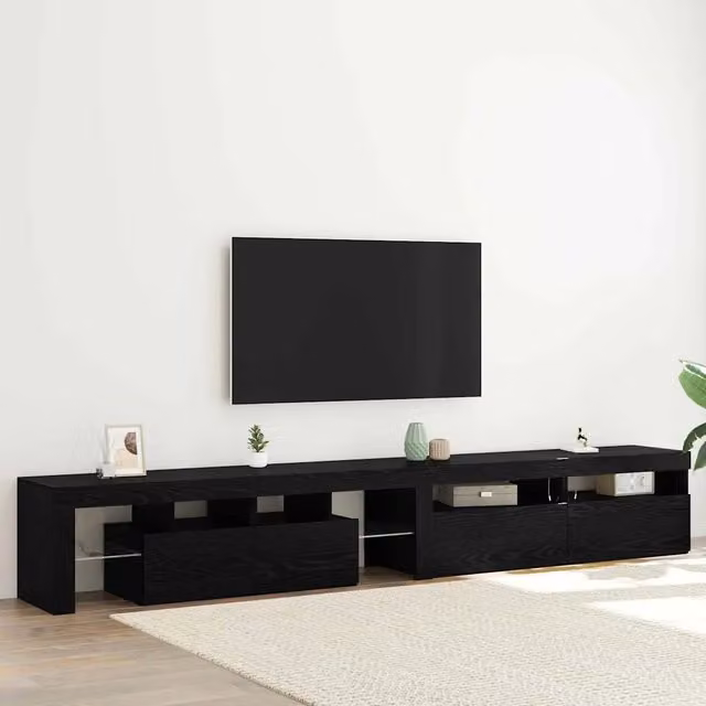 Mobile TV 3 pz Rovere Nero Legno ingegnerizzato 3332493