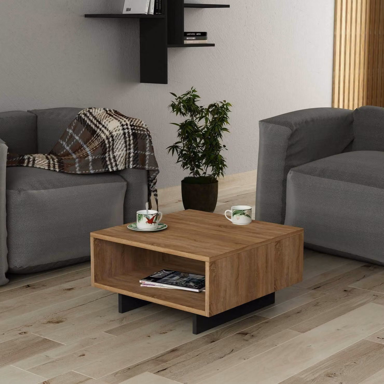 Dmora Tavolino da Salotto Elvira 60x60x32h cm Nero Antracite, un Vano Forma Rettangolare