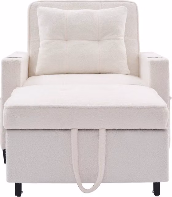 Divano Letto Singolo 3-in-1 con Porta Bicchieri e Porta USB, Poltrona Recliner Compatibile con Spazi Ridotti