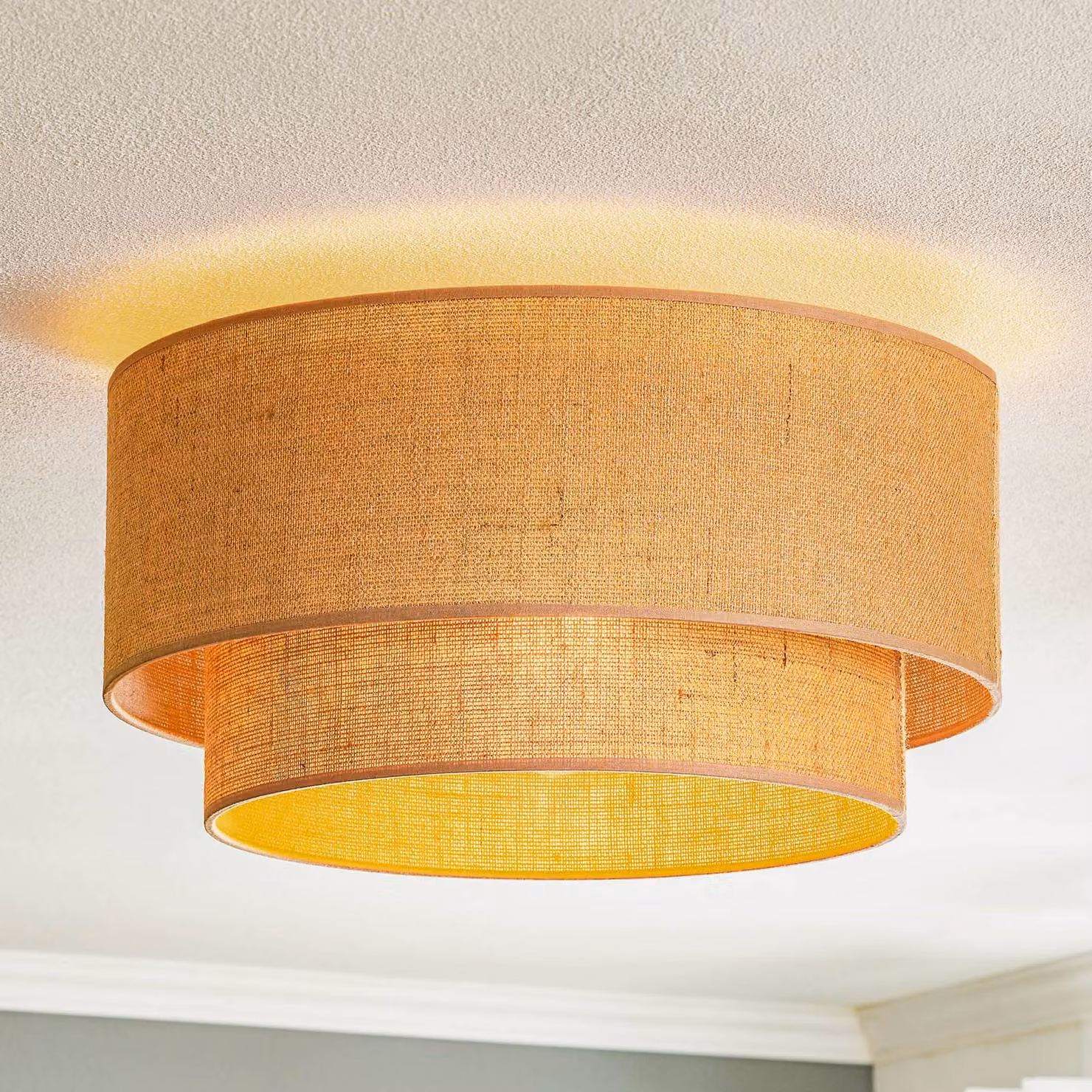 Plafoniera soffitto Boho jute Duolla, dimmerabile, Marrone / Ruggine, Soggiorno / Sala da pranzo, Tessuto / Stoffa / Seta, Campagna / Rustiche, Plafoniera