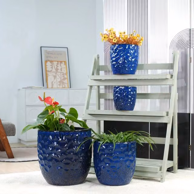 Set di 4 vasi da giardino Minimal in ceramica blu per interno ed esterno