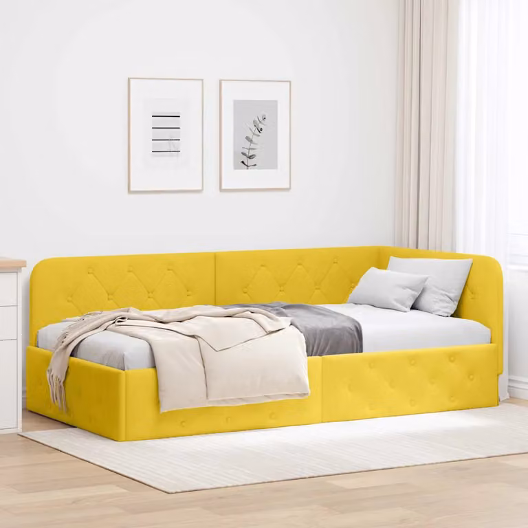 Cornice del letto ad angolo vidaXL in velluto giallo, L/P/H: 190 x 90 x 72 cm