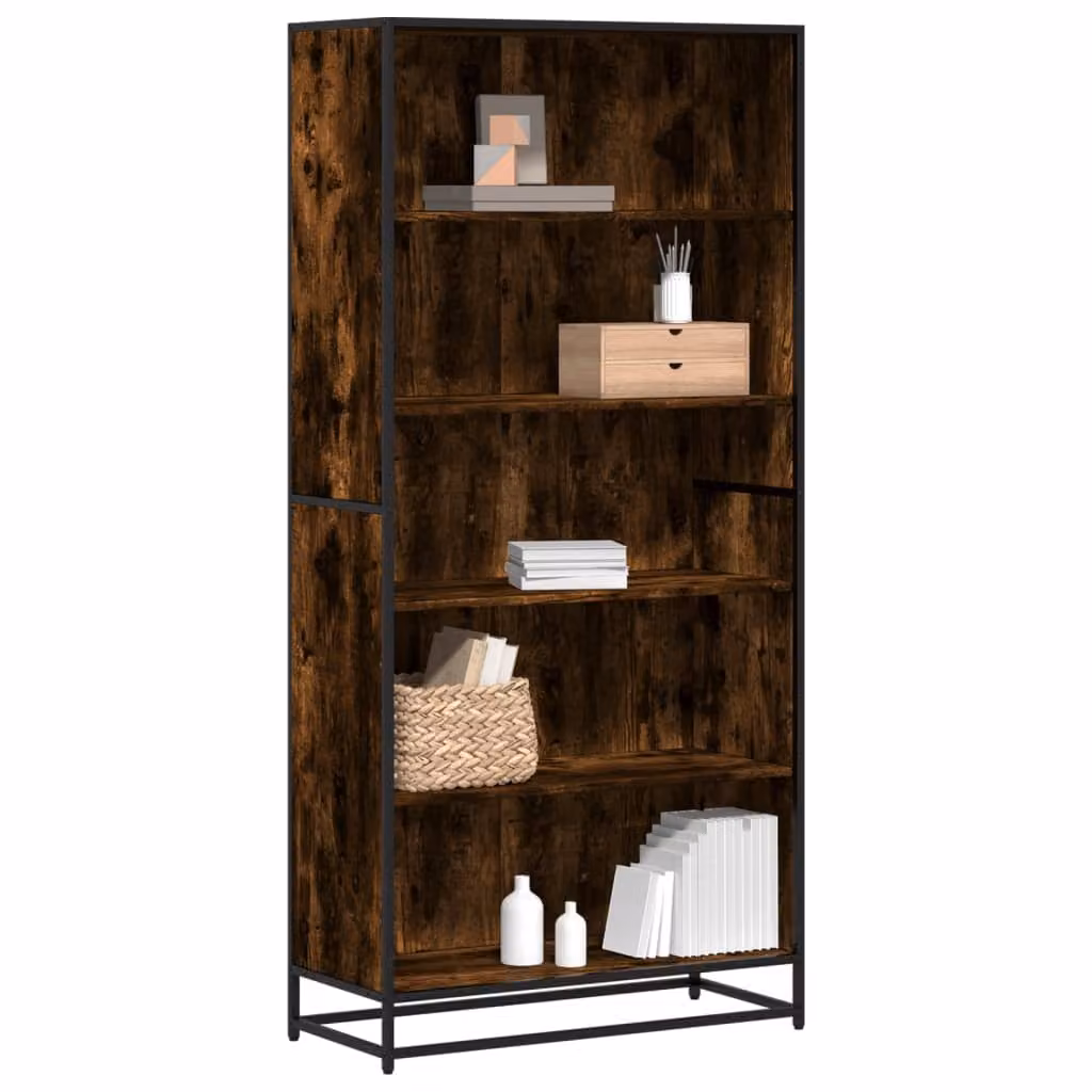 Libreria Industrial vidaXL in Legno e Metallo Marrone con Pannello Posteriore L: 80,5 cm, P: 35 cm, H: 170,5 cm – 1