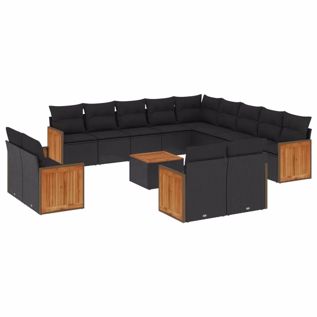 Set di Divani da Giardino a Forma di U vidaXL in Polyrattan Nero con Cuscini e Tavolino da Esterno – 2