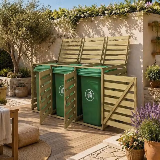 Bin Storage Box For 3 Bins, 240 L Each, Made Of Impregnated Wood