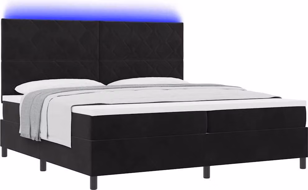 SYFAX™ Letto a Sorgente LED con materasso Nero 200 x 200 cm Tessuto