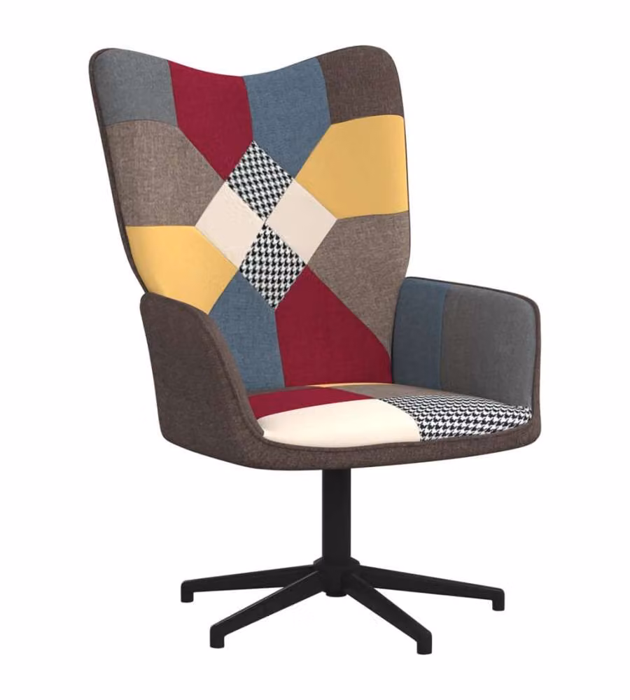 vidaXL Poltrona Relax Reclinabile con Rivestimento in Tessuto Patchwork Multicolore, Design Moderno con Struttura in Metallo e Base Girevole a 360 Gradi, H 98 x L 68 x P 62 cm – 2