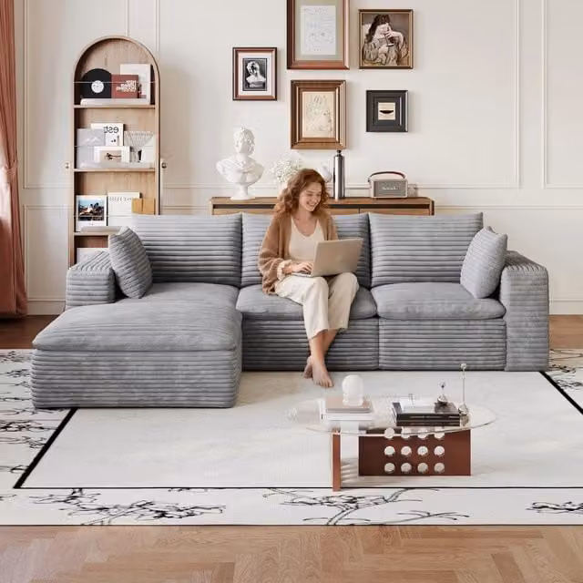 Divano Cloud 260 cm ¨C MINIMAL ¨C Velluto a Coste Grigio Scuro, Imbottito, Senza Montaggio