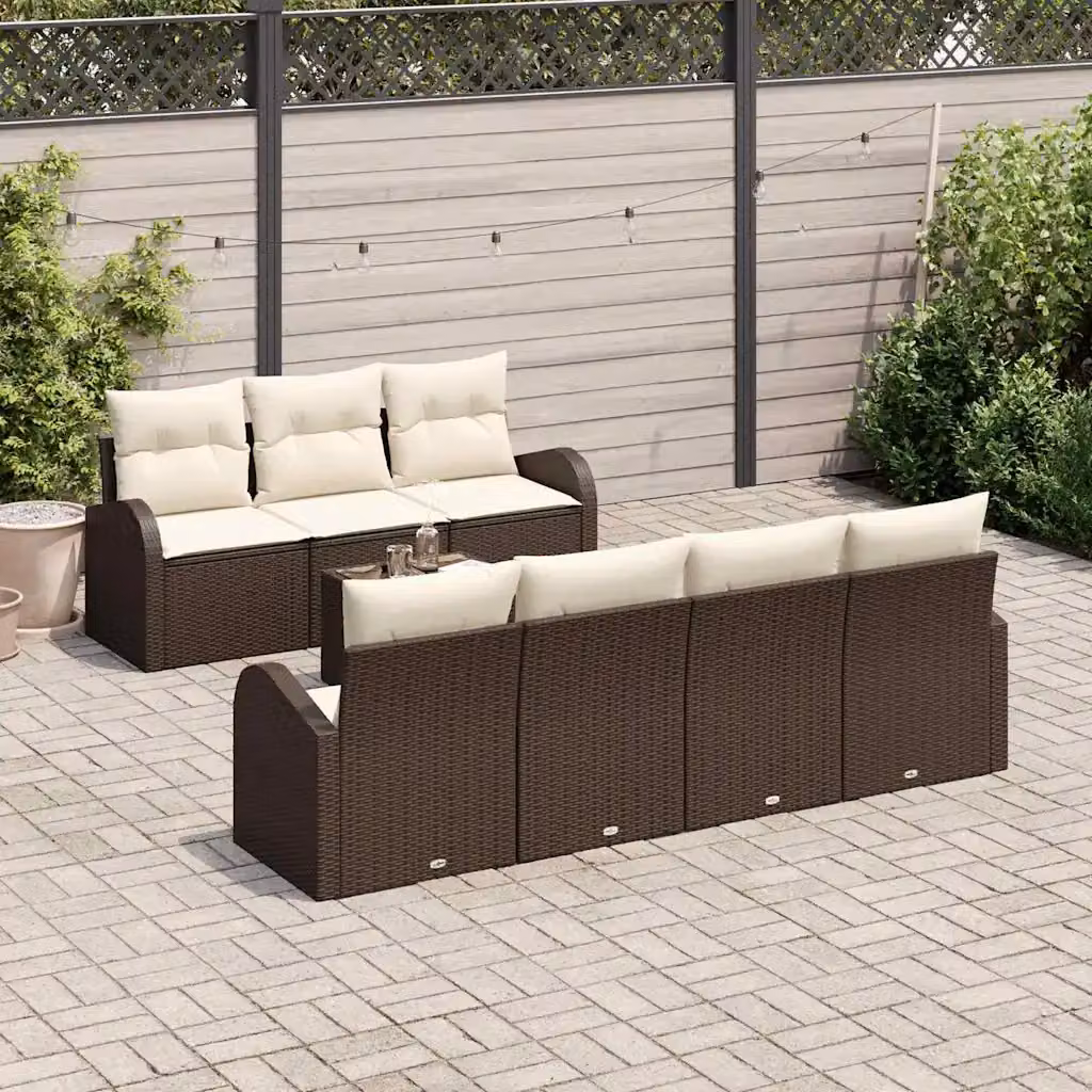 Set Divano da Giardino vidaXL 8 Pezzi a Forma di U con Tavolino, Colore Marrone e Beige