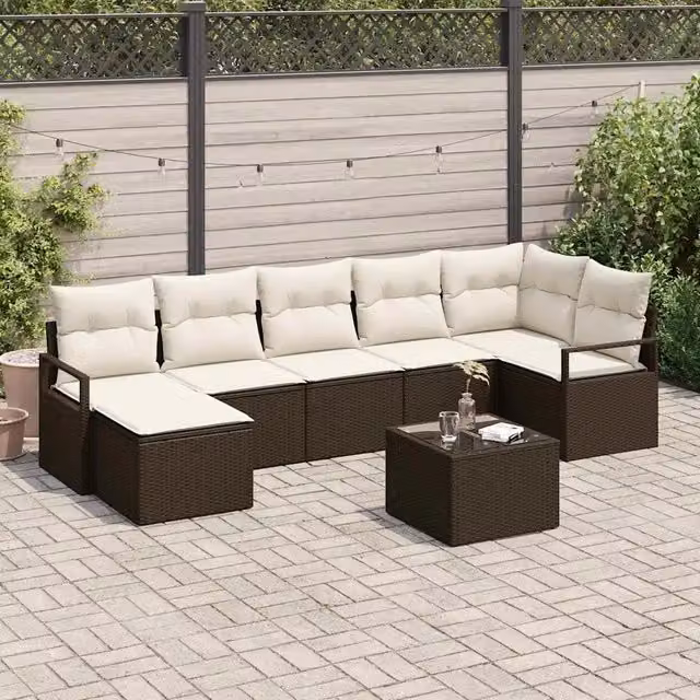 Set di divani 8 pz Marrone e Crema polyrattan 3355147