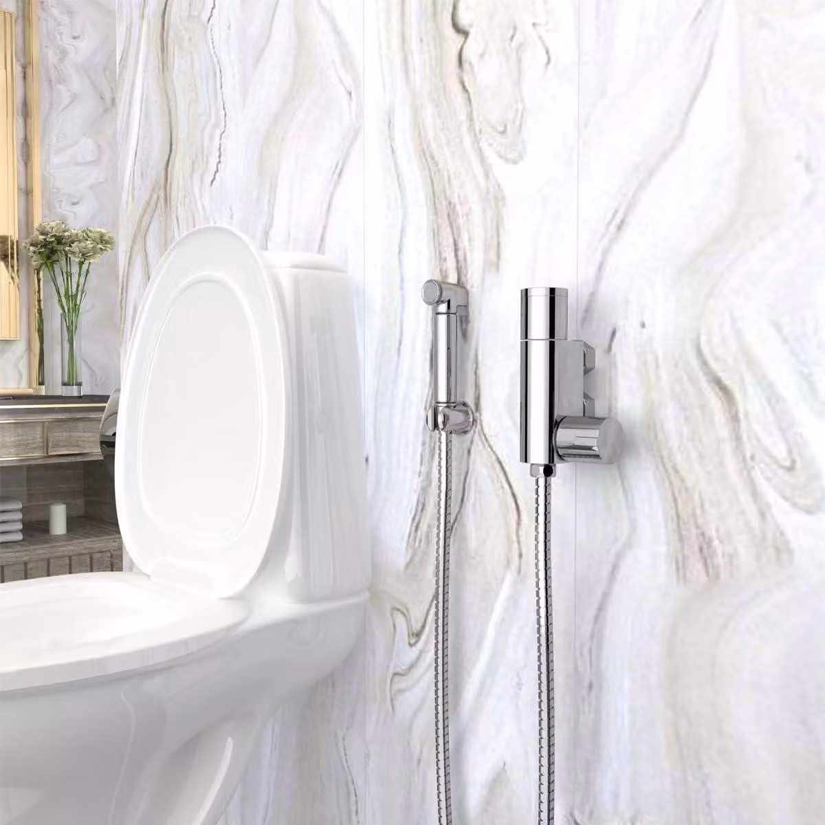 Doccia-bidet termostatica, cromata, in acciaio inossidabile, con tubo da 1,5 metri