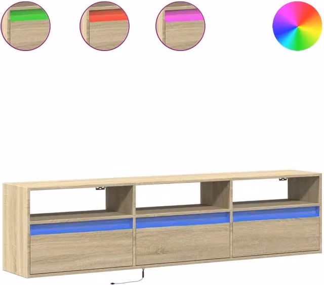 Mobile TV a Parete | Armadietto TV | Mobile Porta TV con LED Rovere Sonoma 180x31x45 cm