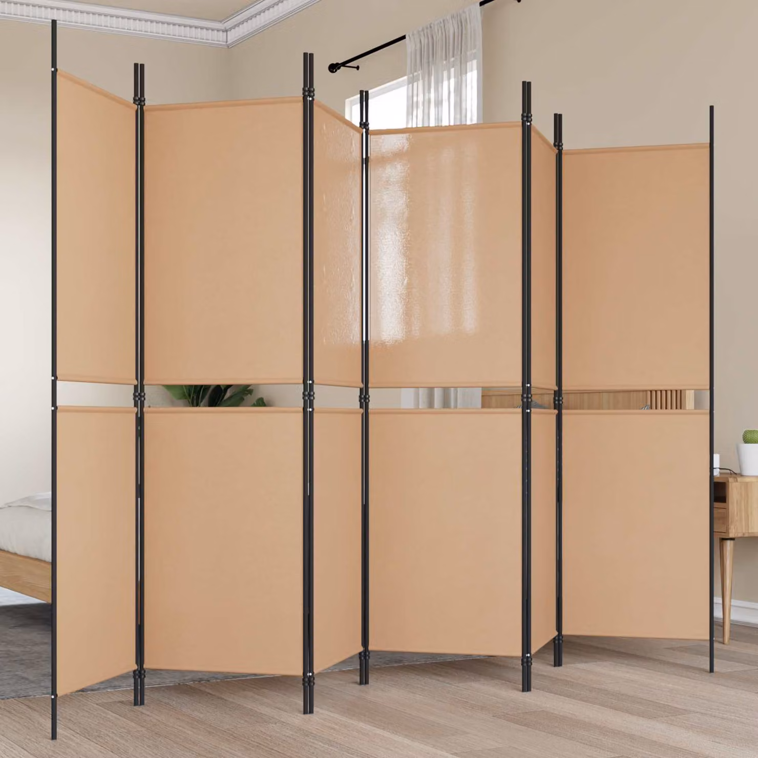 Divisore per stanza vidaXL a 6 pannelli in tessuto e metallo beige L: 300 cm, H: 180 cm