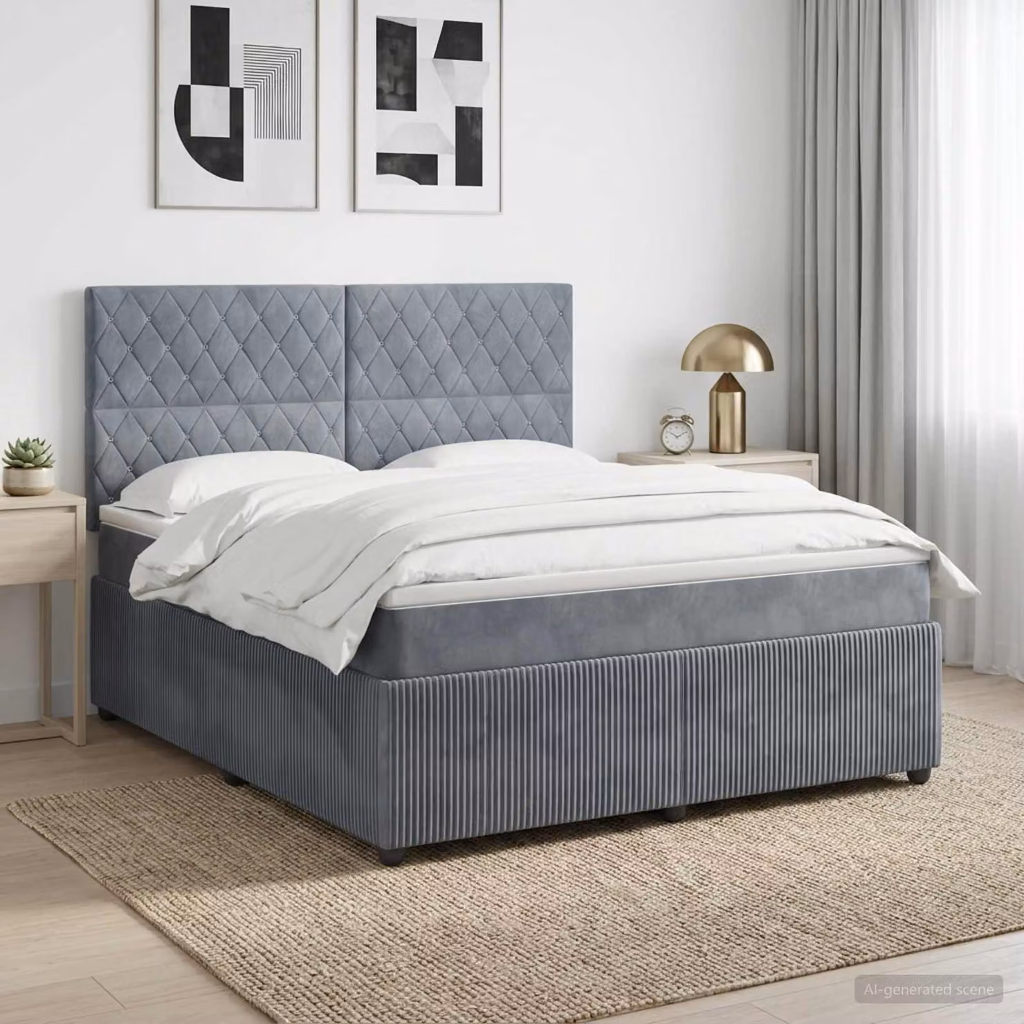 Letto box spring con materasso ibrido vidaXL in tessuto grigio e bianco L/P: 180 x 200 cm