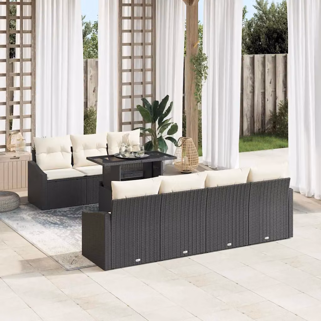 Set Divano da Giardino vidaXL 8 Pezzi Moderno in Polyrattan con Cuscini Nero e Beige – 1
