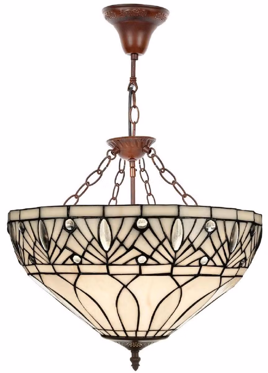 Casa Padrino lampada a sospensione Tiffany bianco / nero / marrone Ø 40 x H. 40 cm - Realizzata a mano con numerosi pezzi di mosaico di vetro
