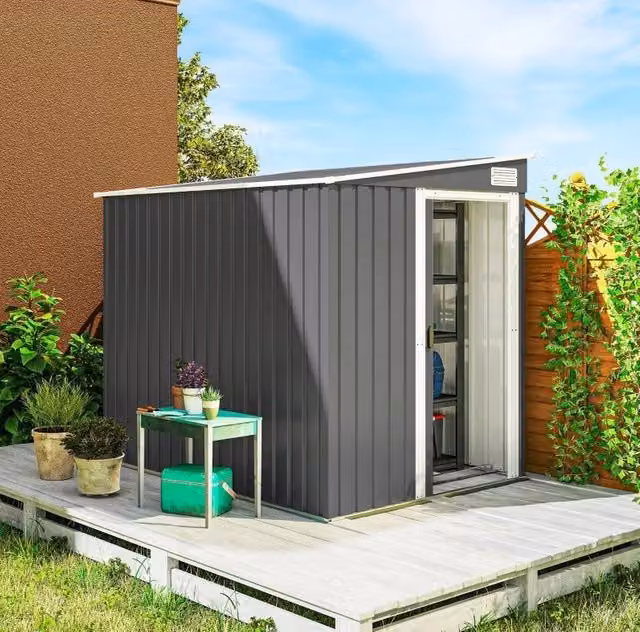Capanno da giardino in acciaio zincato 154 x 206;5 x 181 cm grigio scuro con porta scorrevole