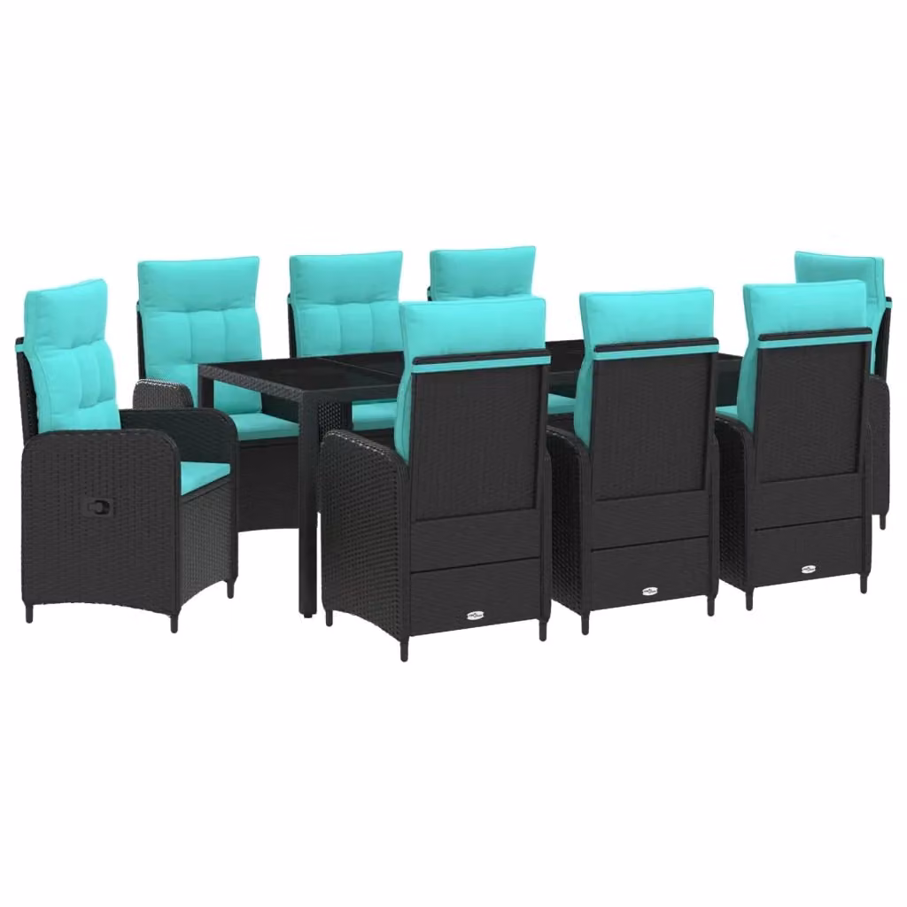 Set da pranzo per esterni moderno vidaXL in polyrattan con tavolo rettangolare in vetro, 9 pezzi – 2