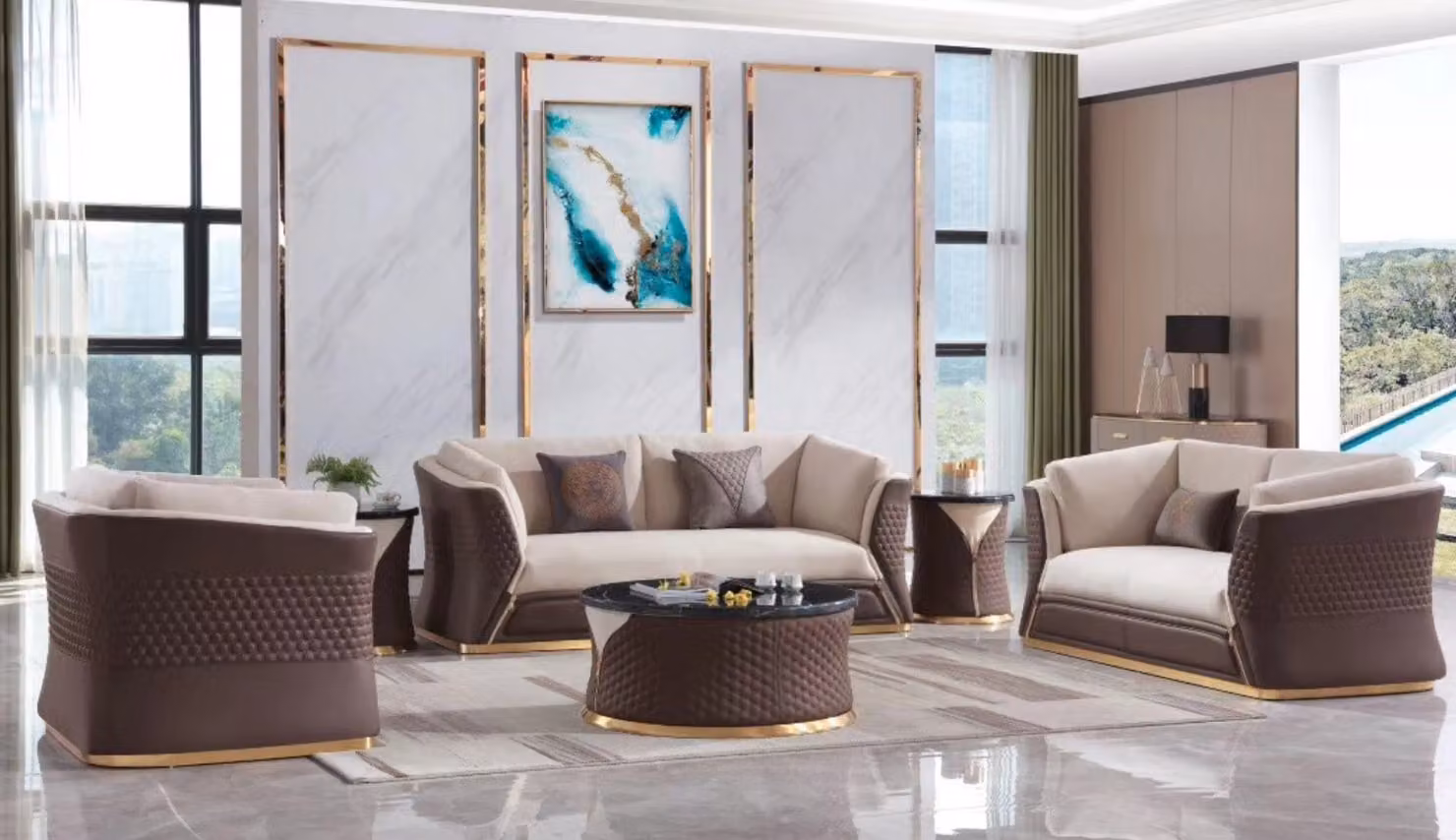 Sofagarnitur 3+2+1 Sitzer Ledersofa Couch Wohnlandschaft Garnitur Design Modern