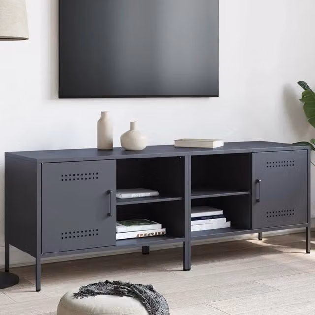 Set di 2 mobili TV vidaXL in stile industrial in metallo color antracite opaco L: 68 cm, P: 39 cm, H: 50,5 cm – 1