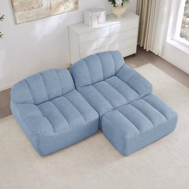 Divano angolare modulare MIVRAY blu in tessuto reversibile per il tuo soggiorno