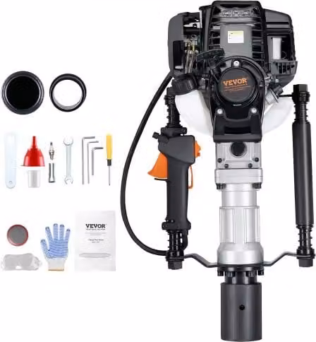 VEVOR Piantapali a T a Benzina 37,7 cc a 4 Tempi con 2 Teste per Montanti 55/70 mm, Nero