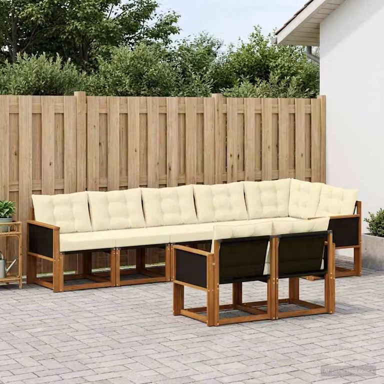 vidaXL Set di divani da esterno a L composto da 8 pezzi in legno di acacia e textilene, colore beige e marrone con cuscini inclusi