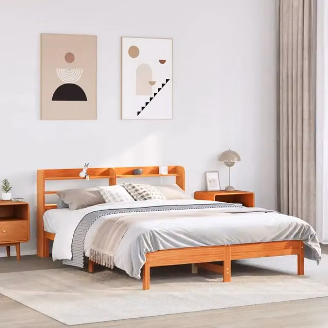 Letto senza Materasso-Struttura Letto Marrone Cera 135x190 cm in Legno di Pino 413625