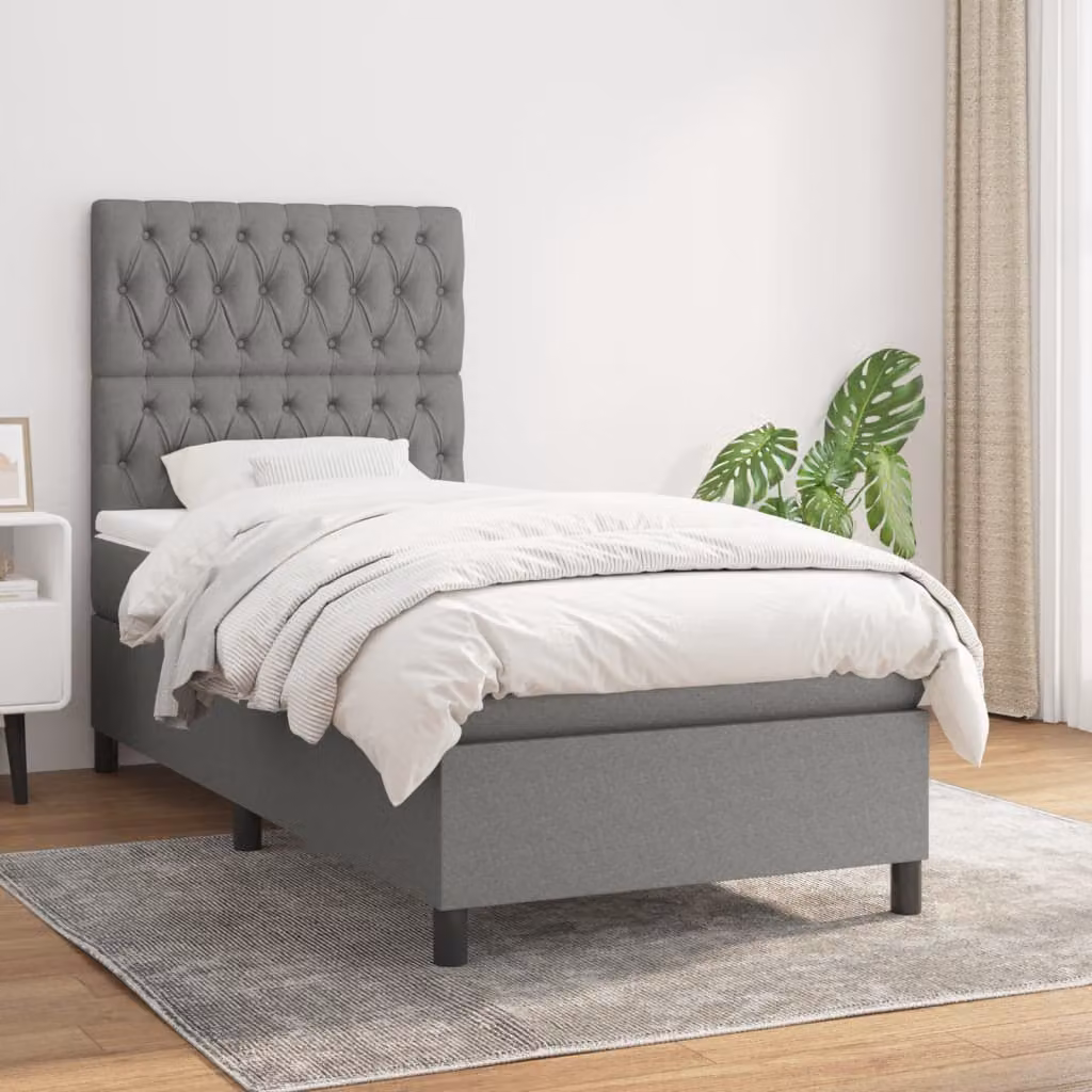 vidaXL Letto Ibrido con Giroletto a Molle e Materasso a Tasche Grigio e Bianco L/P/H: 190 x 90 x 128 cm