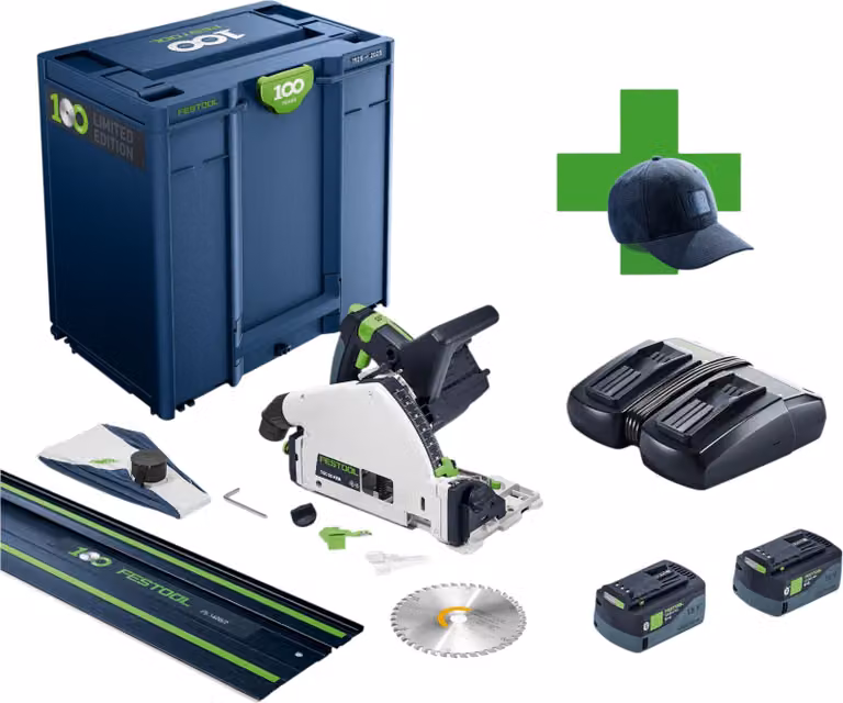Festool TSC 55 KEBI-Plus/XL-FS 100Y Limited Edition sega ad immersione a batteria 18 / 36 V ( 2x 18 V ) 160 mm brushless ( 578229 ) + 2x batteria ricaricabile 5,0 Ah + caricabatterie + guida + Systainer